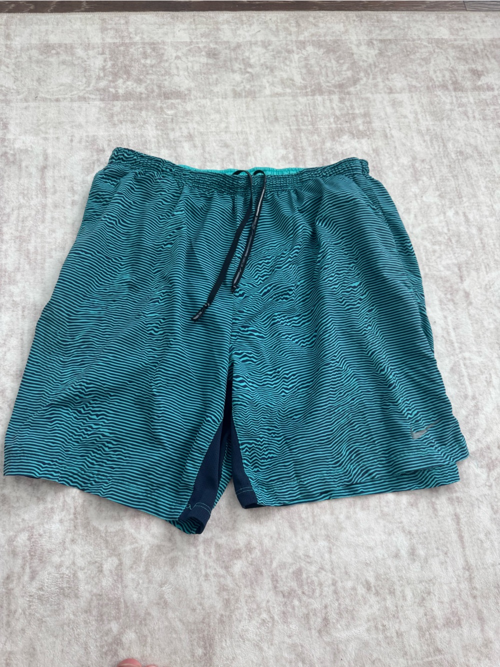 Nike Teal and Navy Striped Men's Swim Trunks